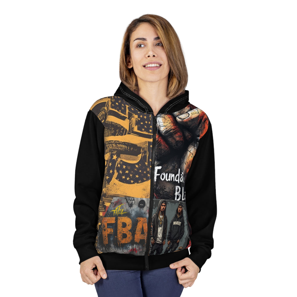 FBA- Gritty Fist Set- Foundational Black FBA Zip Hoodie — Bold Urban Social Justice Design