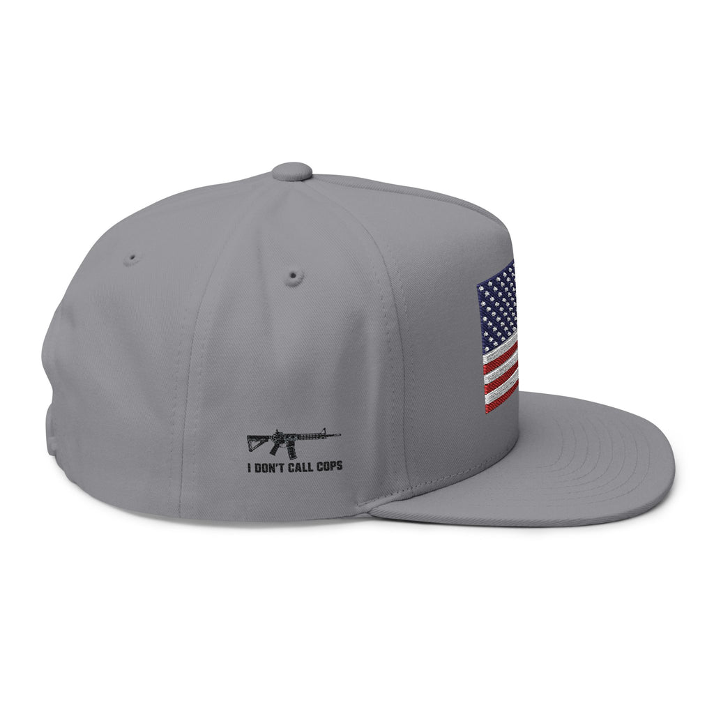 Embroidered American Flag Flat Bill Cap — Patriotic Snapback Hat
