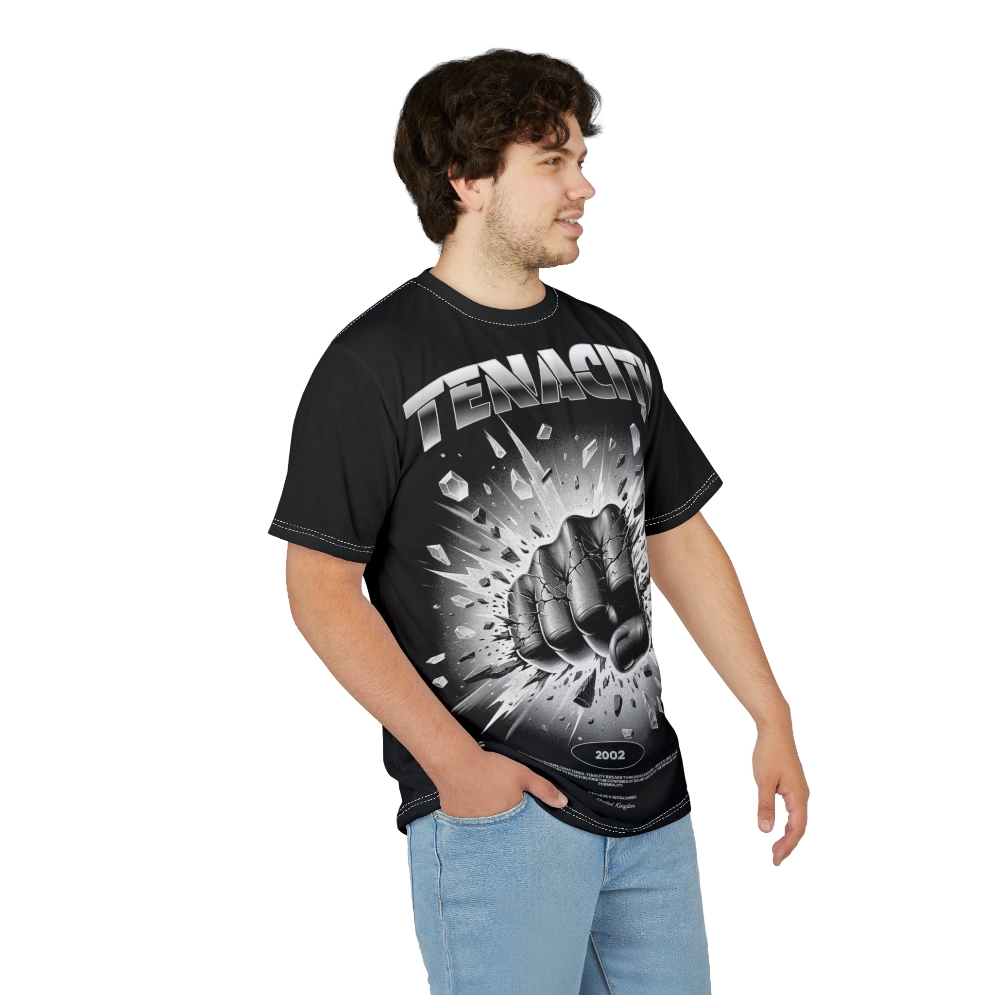 Mindset-Tenacity Fist Graphic Tee — Bold Black Motivational Shirt
