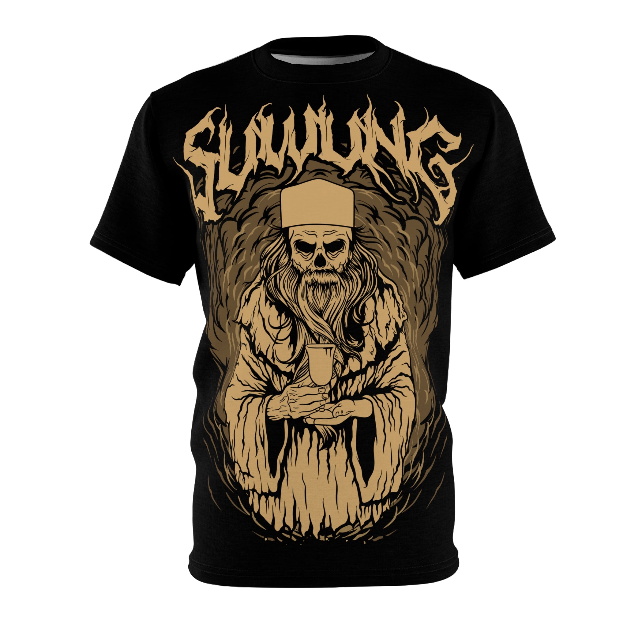 Metal- Skulling Skeleton Priest Graphic Tee — 'Skulling' Gothic Skull Illustration