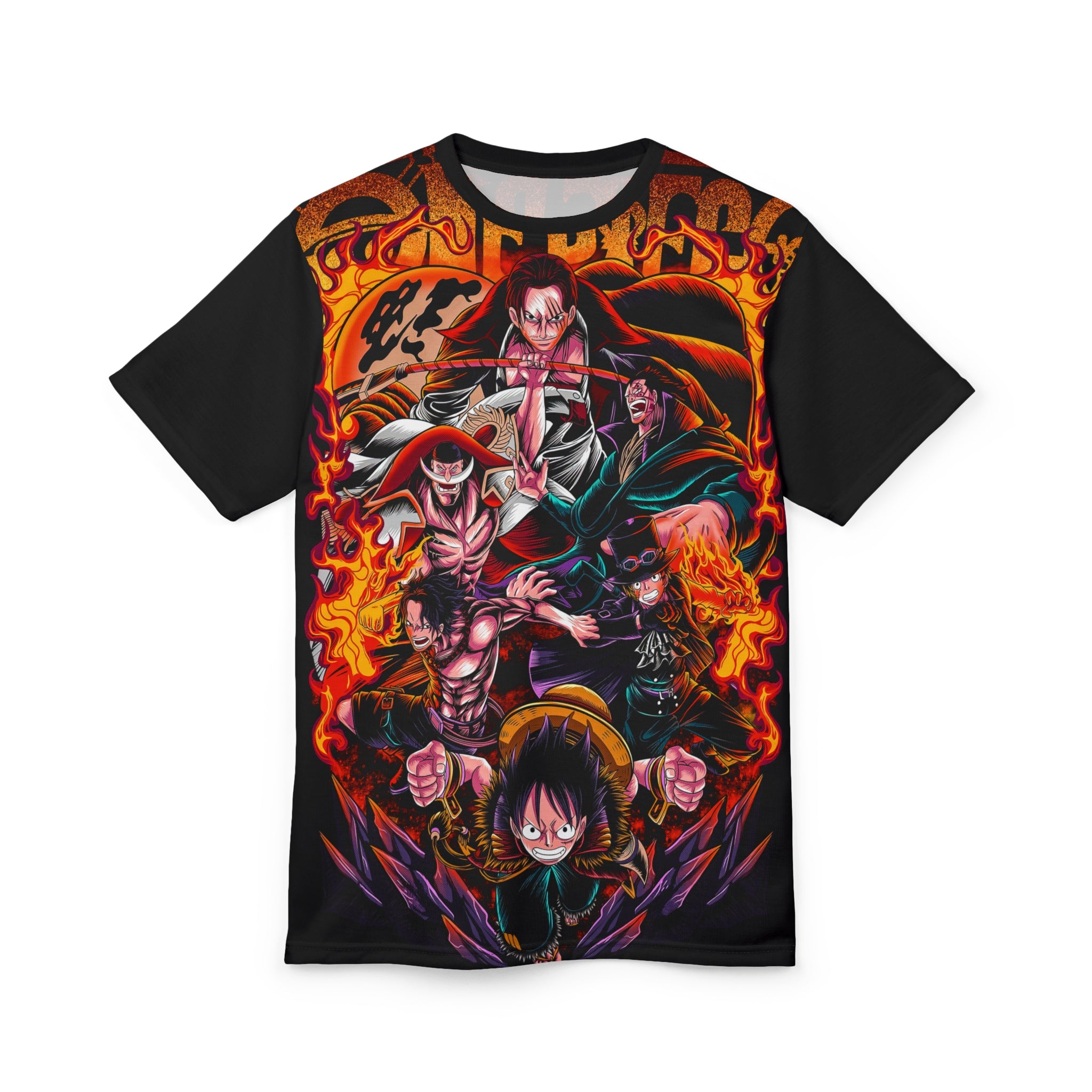 Anime- Crew Battle All-Over Print Tee — Luffy & Flames Anime T-Shirt