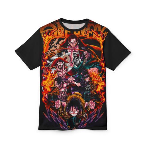 Anime- Crew Battle All-Over Print Tee — Luffy & Flames Anime T-Shirt