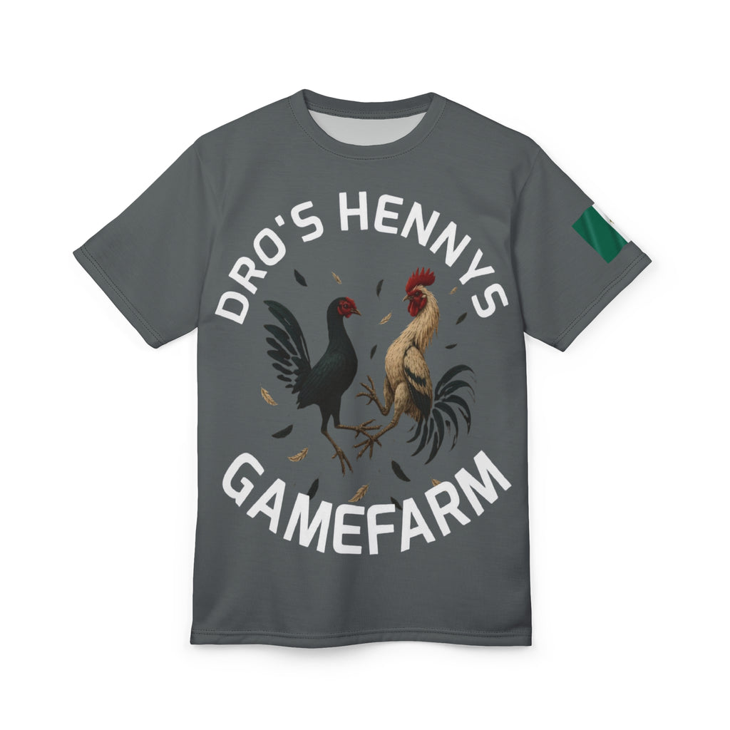Henny- Gamefarm Roosters T‑Shirt — "Dro's Henny's Gamefarm" All‑Over Print Tee