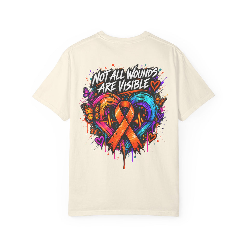MS- Awareness Heart Ribbon T-Shirt — “Not All Wounds Are Visible” Neuropathy Support Tee