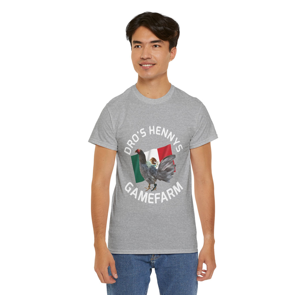 Henny-Gamefowl Tee — "Dro's Henny's Gamefarm" Mexican Flag Rooster Shirt
