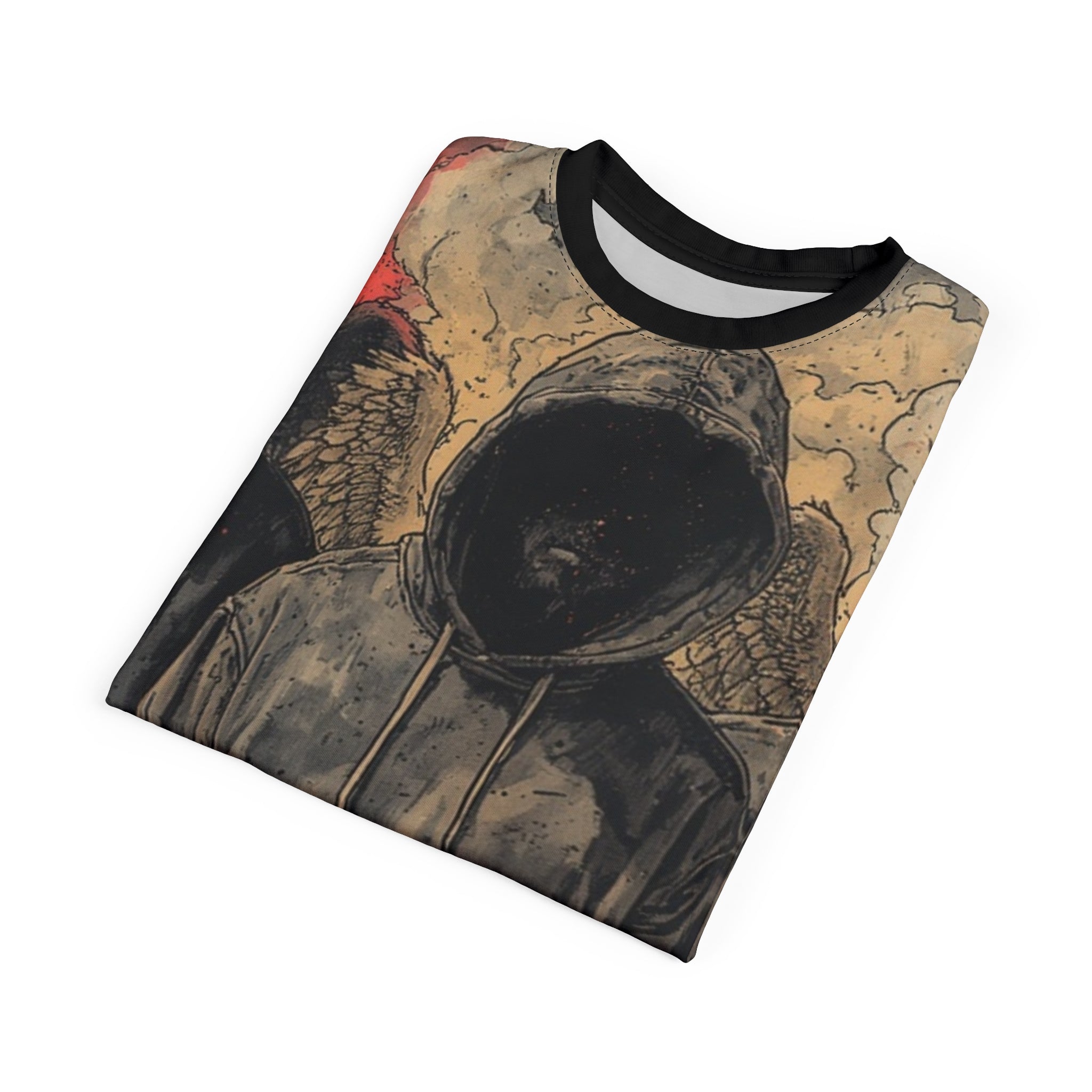 Mindset-Grim Hooded Angel Graphic Tee — Dark Streetwear All-Over Print