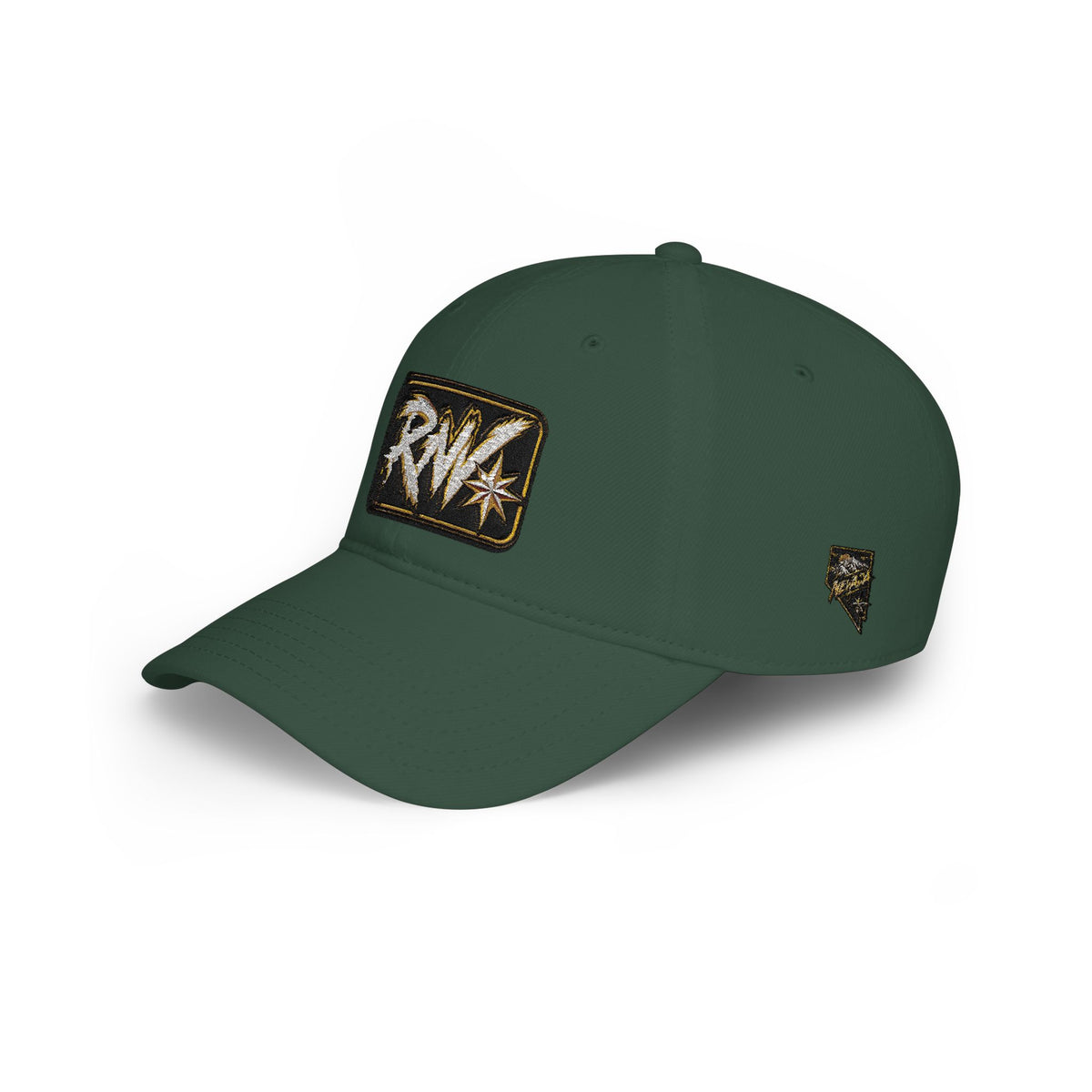 Hat-Red Low-Profile Baseball Cap with 'RW' Embroidered Patch — Casual Everyday Dad Hat