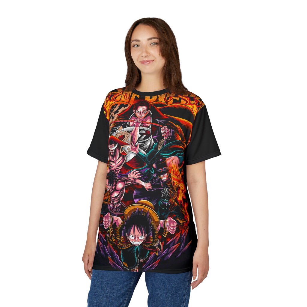Anime- Crew Battle All-Over Print Tee — Luffy & Flames Anime T-Shirt