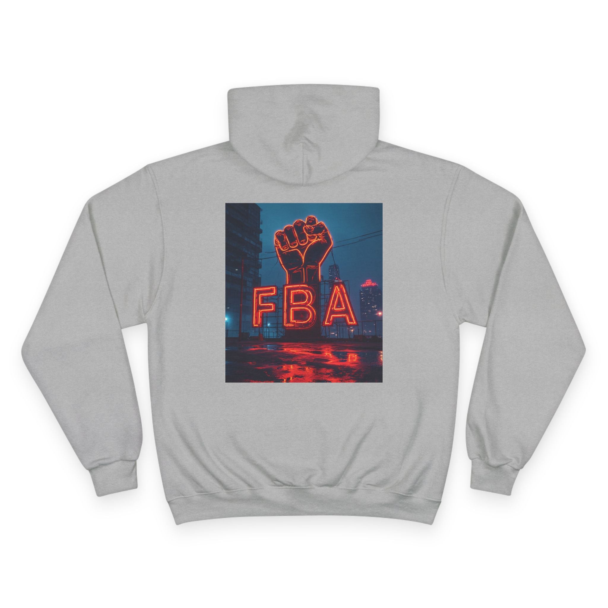 FBA- Graphic Hoodie — Retro Neon Fist & Star Emblem Champion Sweatshirt