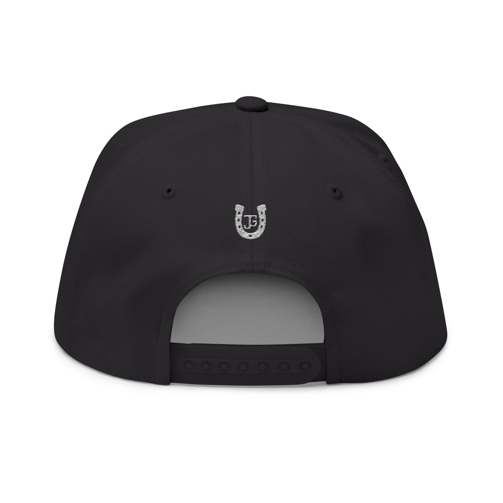 JG-Embroidered Horseshoe Flat Bill Cap — Lucky JG Logo Snapback