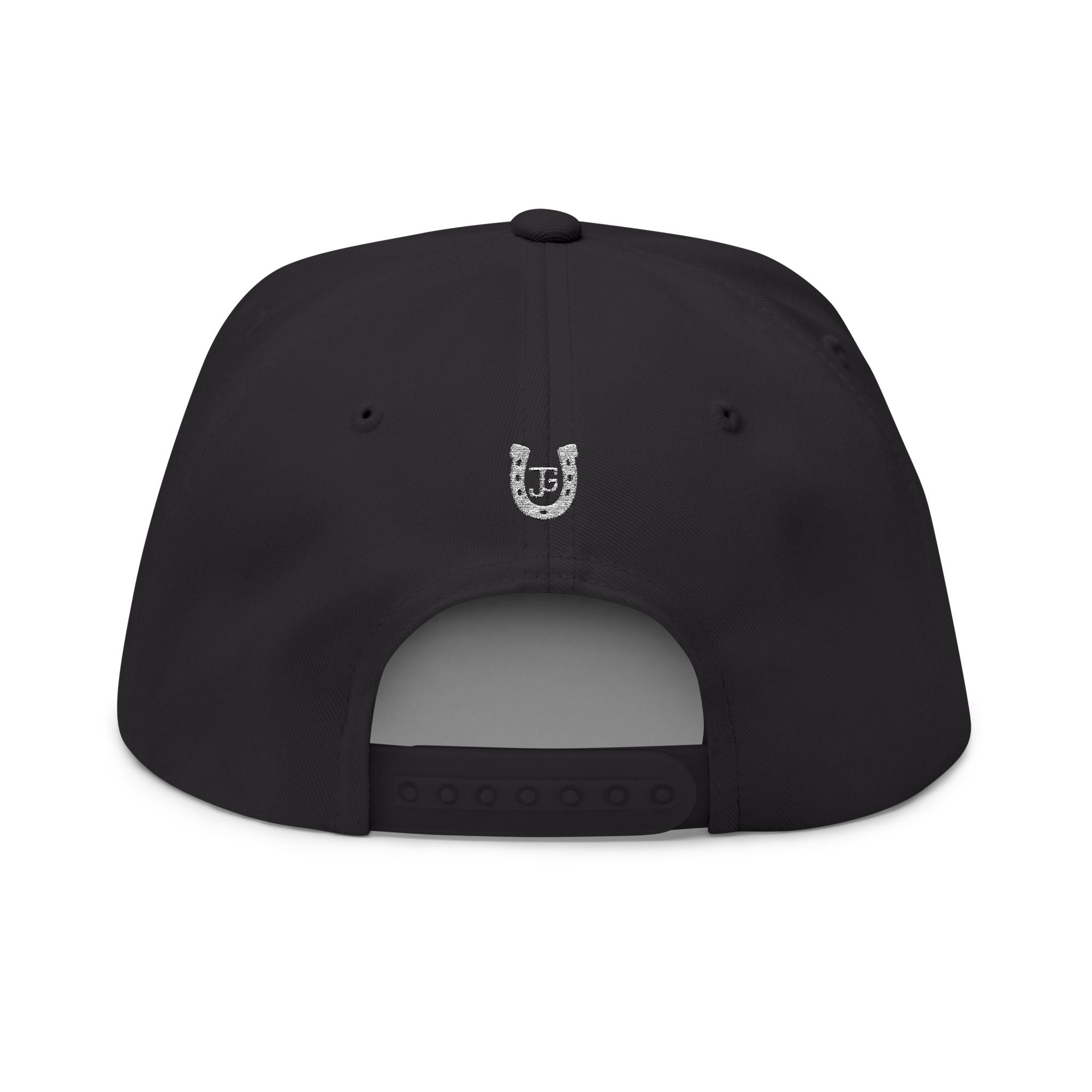 JG-Embroidered Horseshoe Flat Bill Cap — Lucky JG Logo Snapback