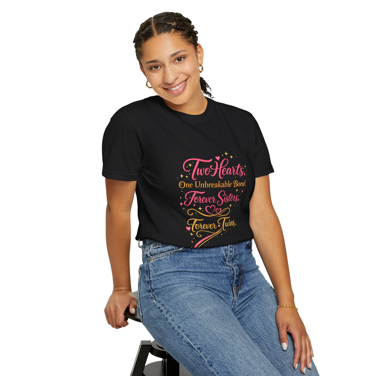 Tiff-Twin Sisters T-Shirt – “Two Hearts One Unbreakable Bond” Graphic Tee