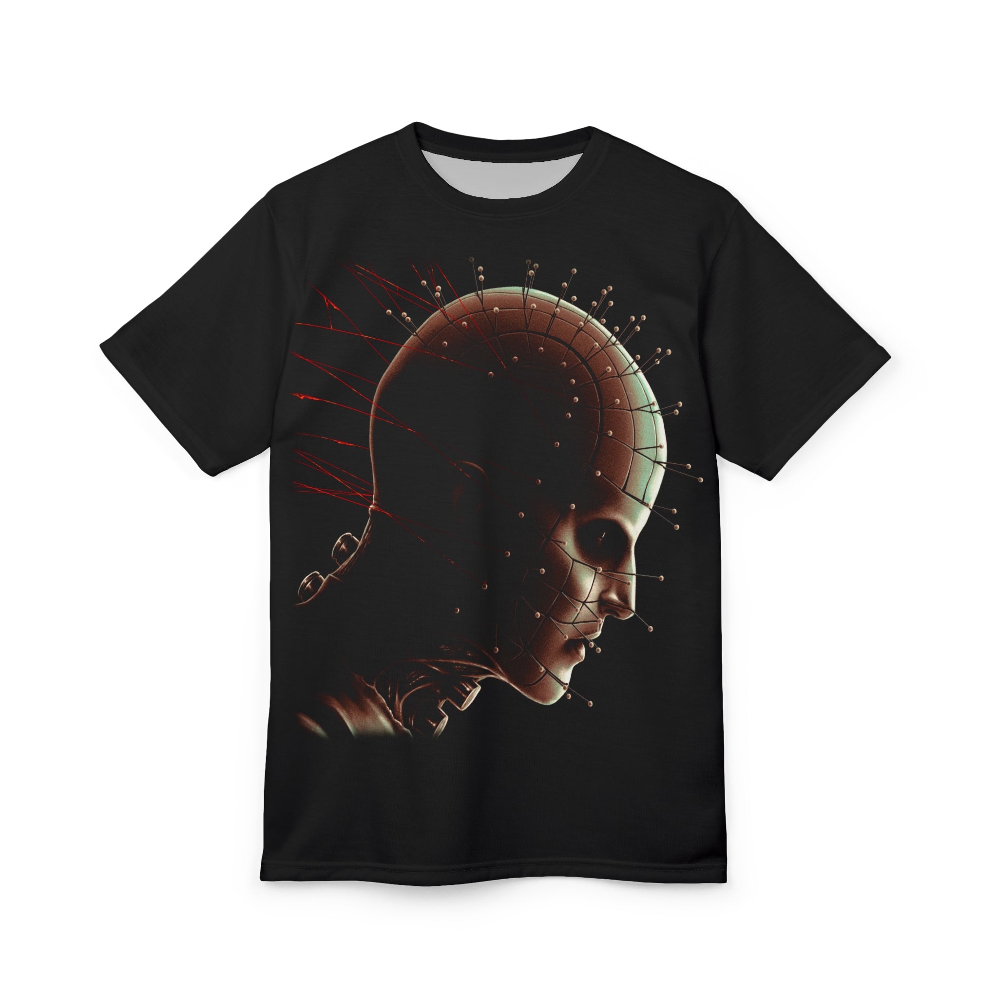 Movie-Pinhead Tee — Dark Sci‑Fi All‑Over Print