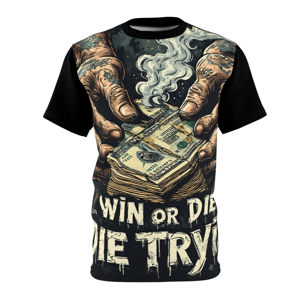 Streetwear- Win or Die Money Stack Tee — Street Tattoo Style Graphic Shirt