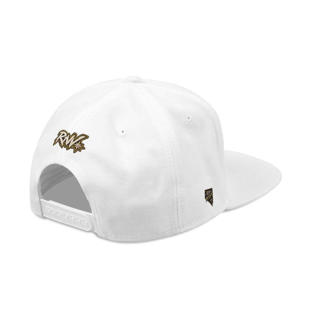 Hat-Embroidered Snapback Hat – Gold Glitter 'RW' Logo Flat Brim Cap