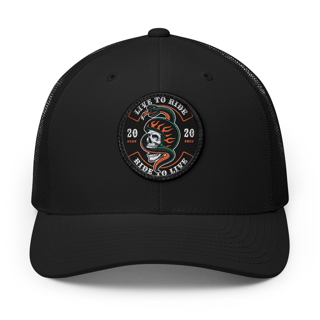 Hat-Snake Patch Trucker Cap — Live to Ride Embroidered Snapback