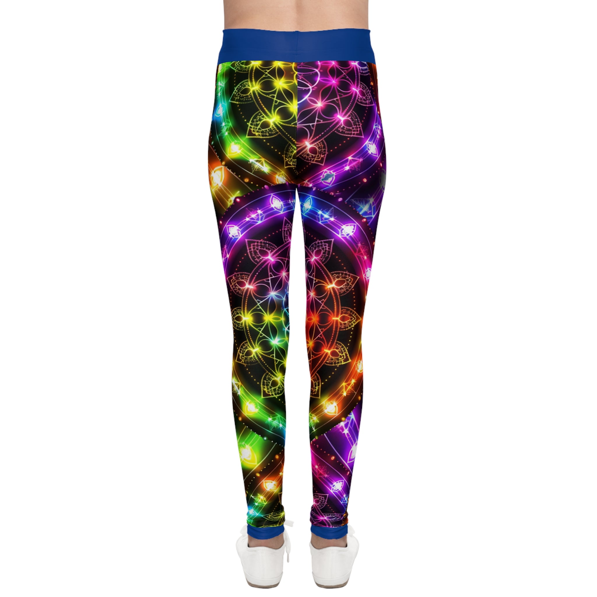 Youth Leggings — Neon Rainbow Mandala All-Over Print