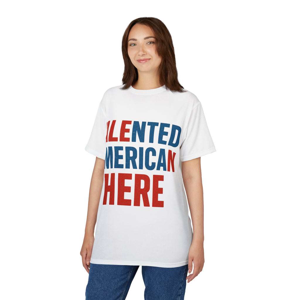 Talented American Here T-Shirt — Patriotic Red & Blue Graphic Tee
