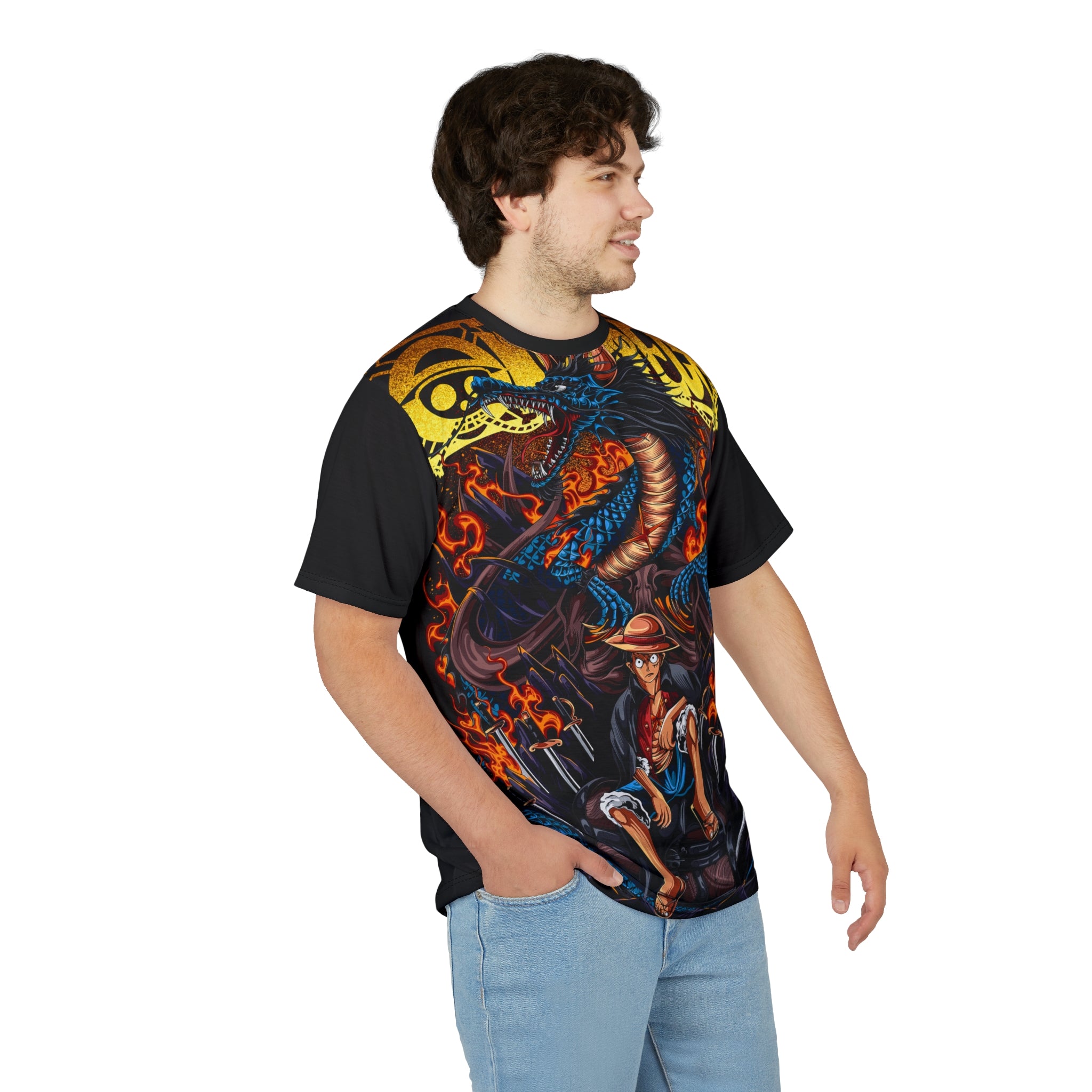 Anime-Dragon & Pirate Graphic Tee — Bold Anime-Inspired All-Over Print