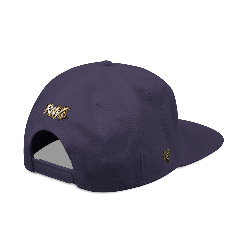 Hat-Embroidered Snapback Hat – Gold Glitter 'RW' Logo Flat Brim Cap