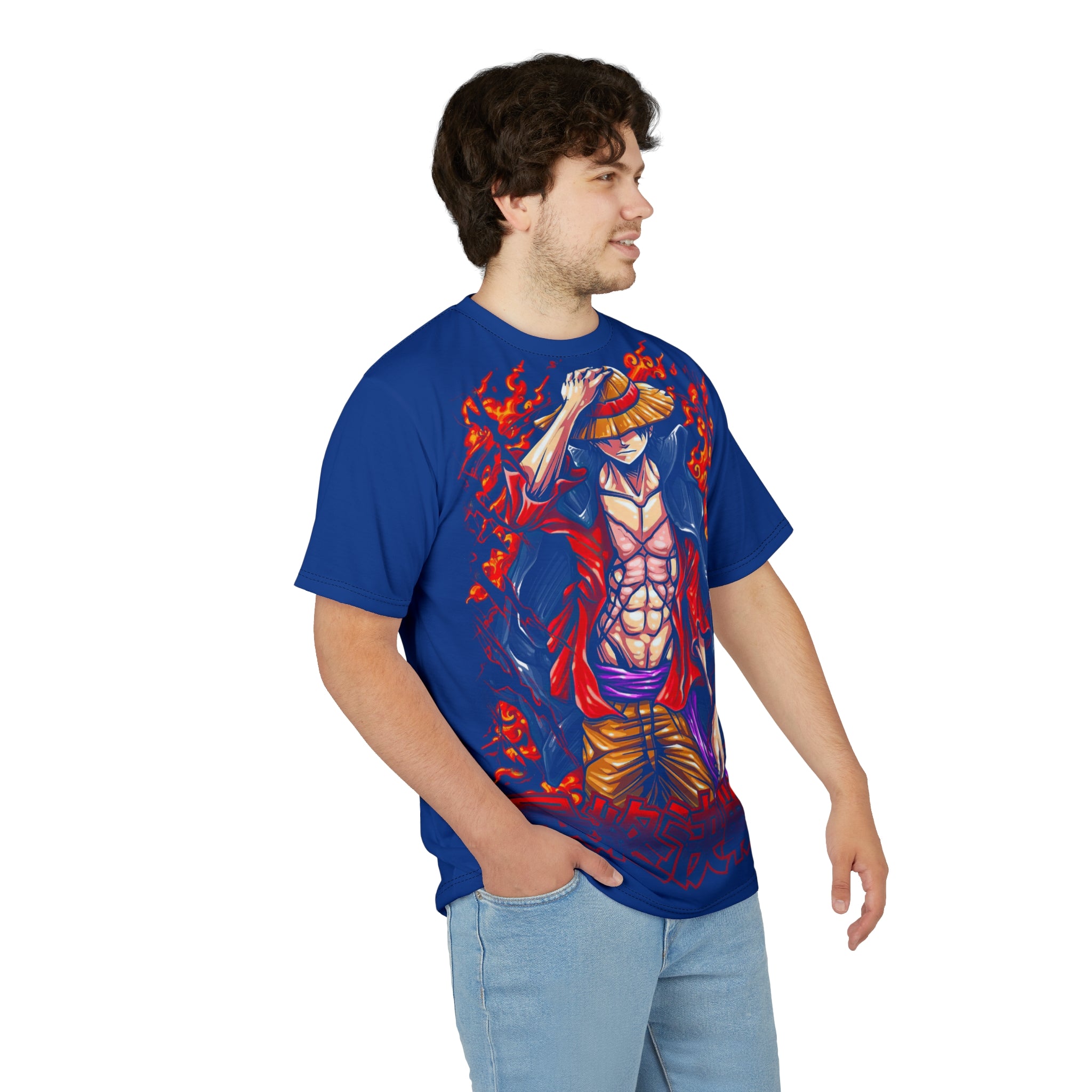 Anime-Flaming Straw Hat Pirate Tee — Anime Luffy Graphic T-Shirt