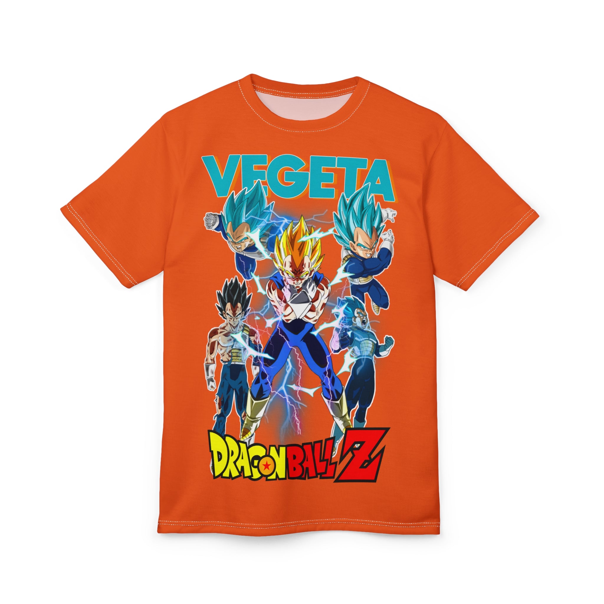 Anime- Vegeta Dragon Ball Z Graphic Tee — Orange All-Over Print