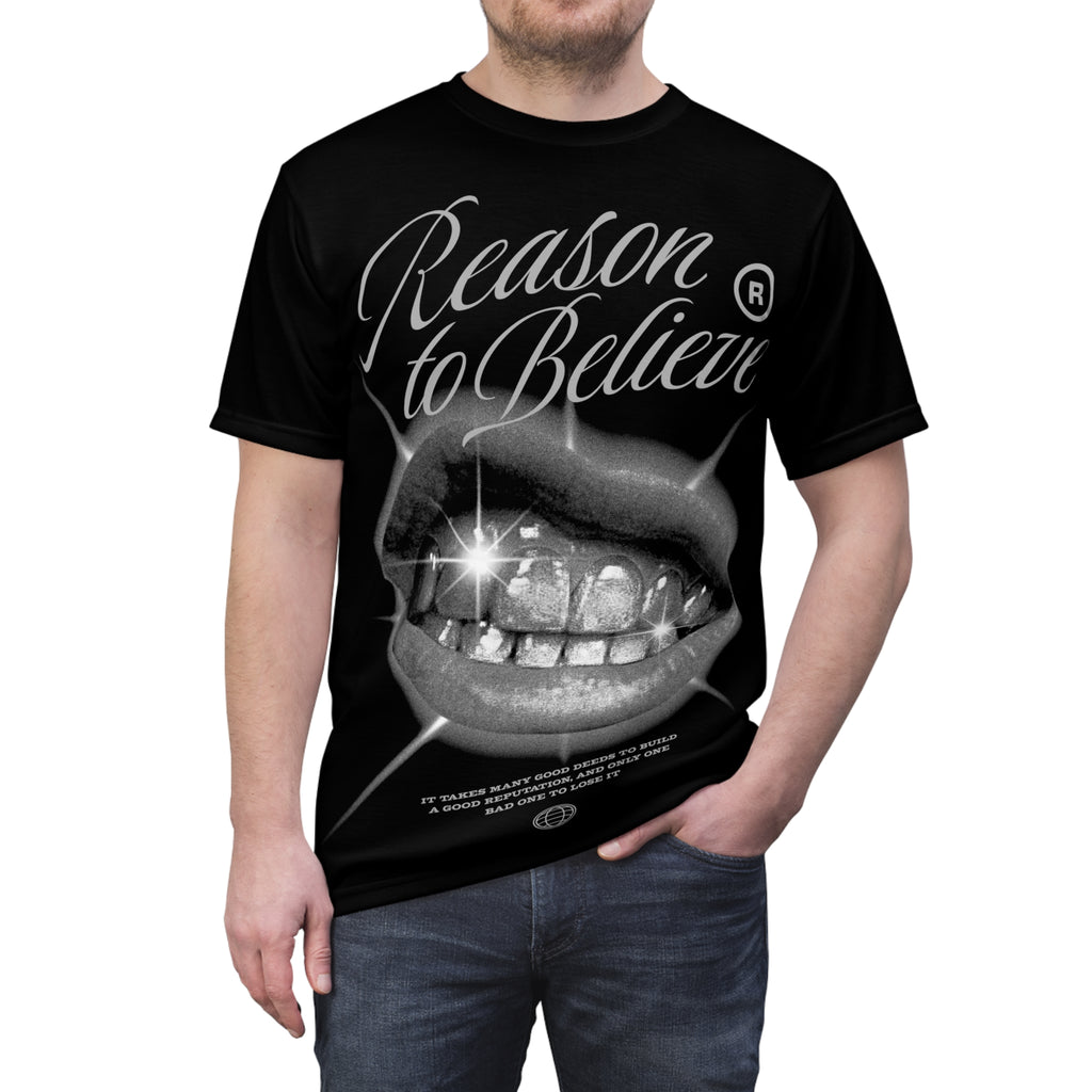 Reason to Believe Graphic Tee — Sparkling Grillz All-Over Print Shirt