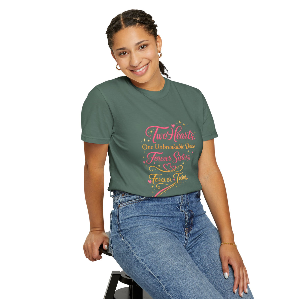Tiff-Twin Sisters T-Shirt – “Two Hearts One Unbreakable Bond” Graphic Tee