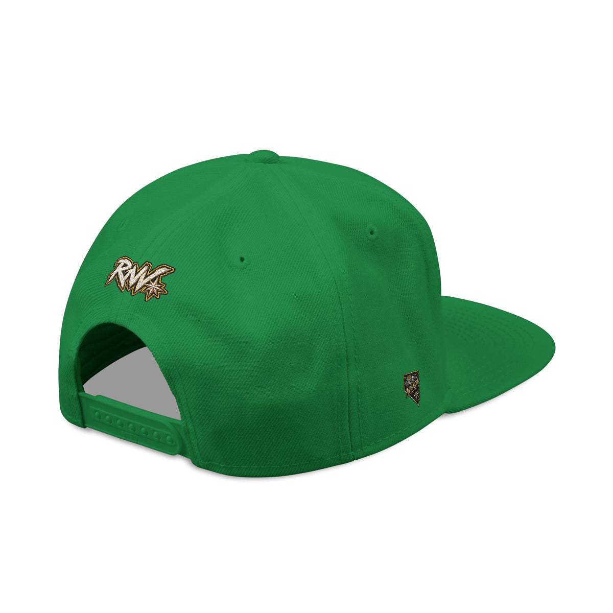 Hat-Embroidered Snapback Hat – Gold Glitter 'RW' Logo Flat Brim Cap