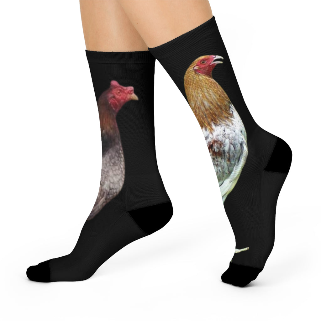 Henny-Rooster Print Cushioned Crew Socks — Gamefarm Hen Design