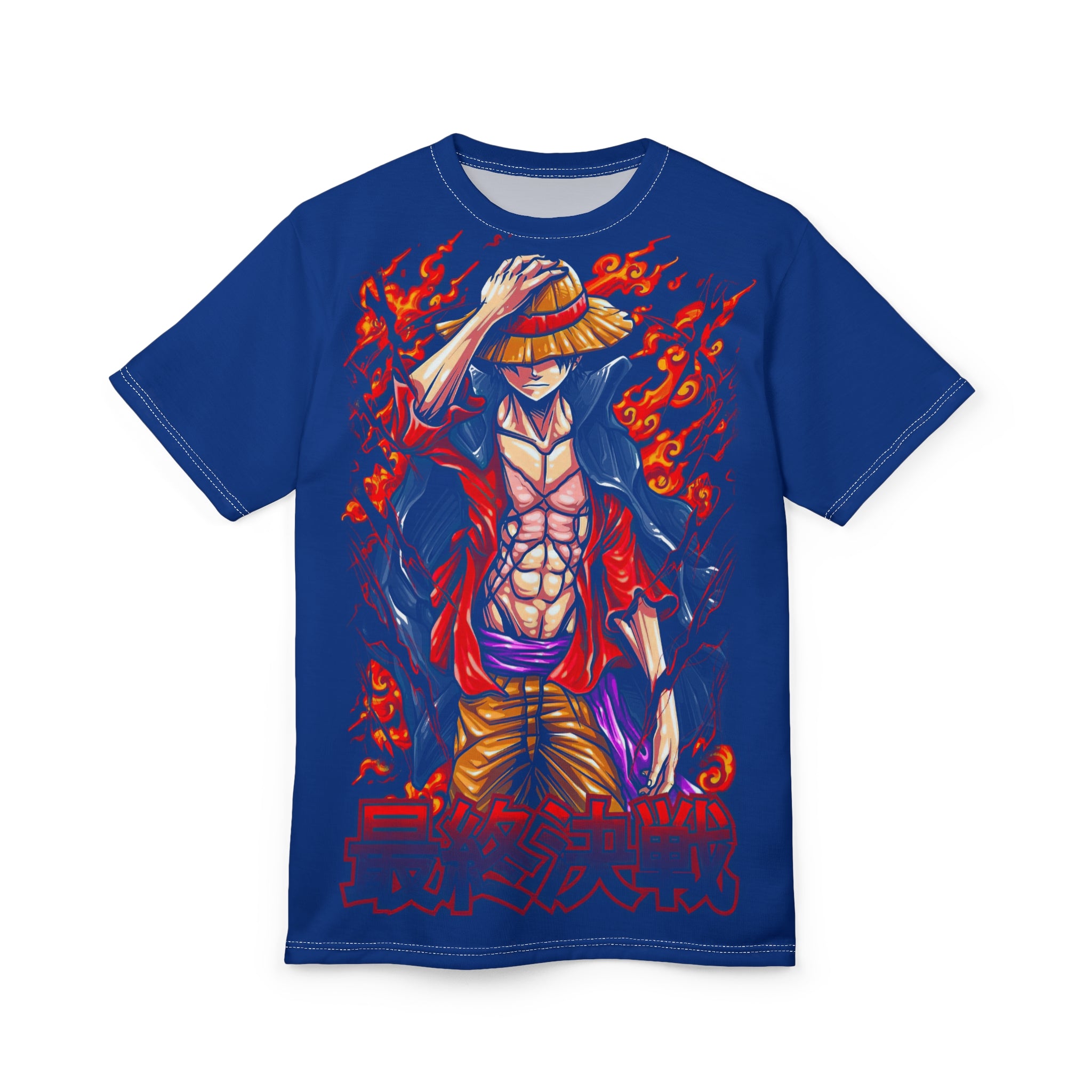 Anime-Flaming Straw Hat Pirate Tee — Anime Luffy Graphic T-Shirt