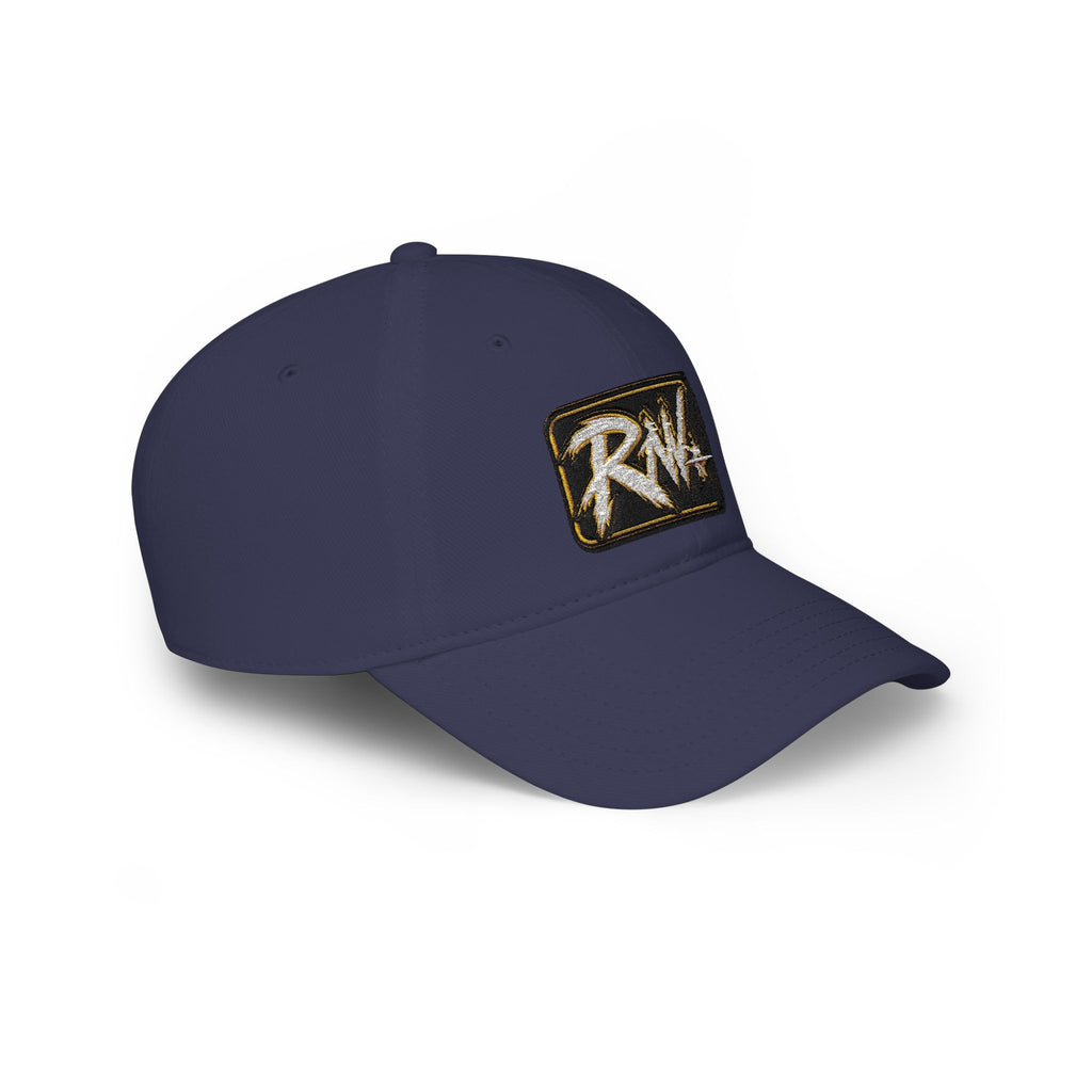 Hat-Red Low-Profile Baseball Cap with 'RW' Embroidered Patch — Casual Everyday Dad Hat