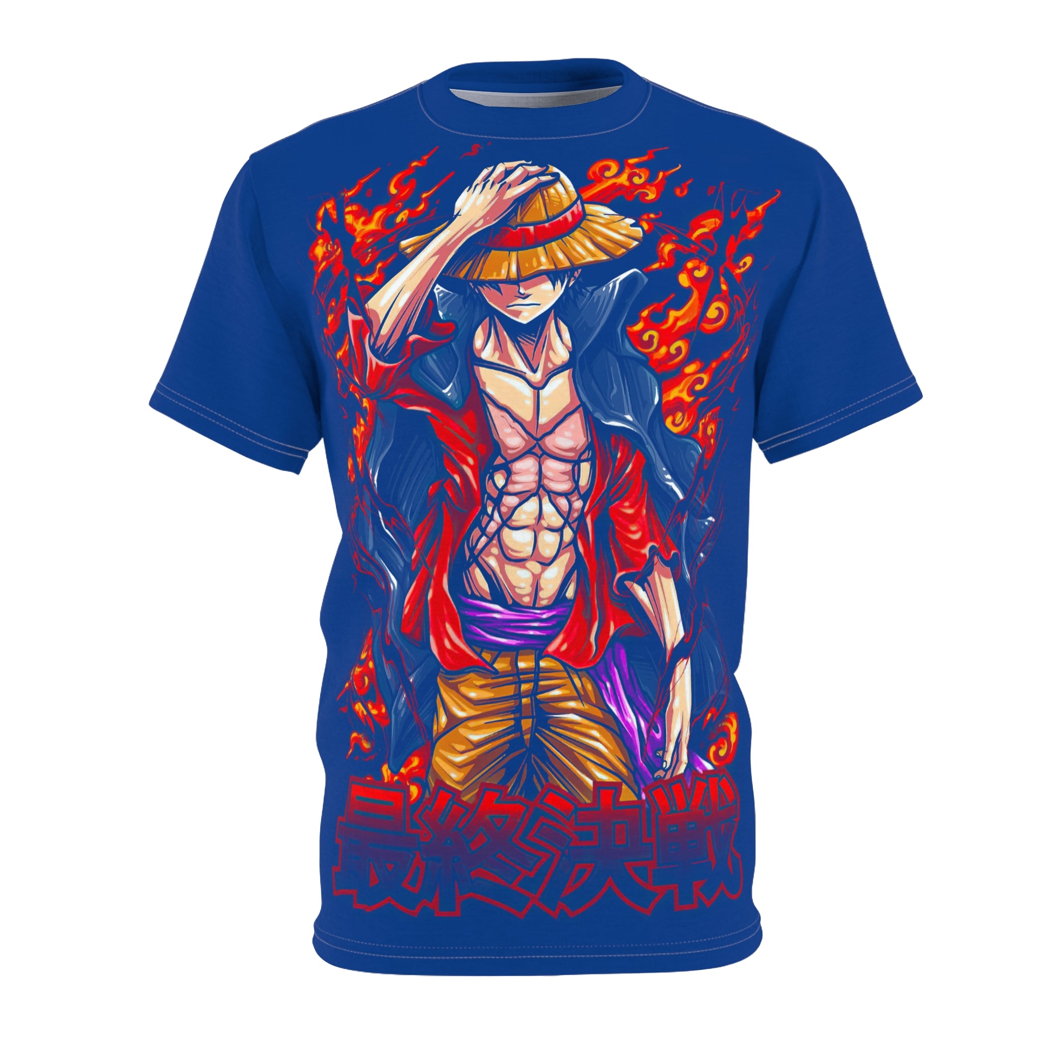 Anime-Flaming Straw Hat Pirate Tee — Anime Luffy Graphic T-Shirt