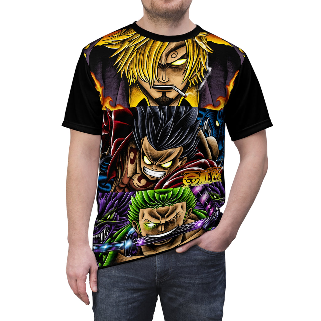 Anime -Straw Hat Trio Graphic Tee — Bold Pirate Crew All-Over Print