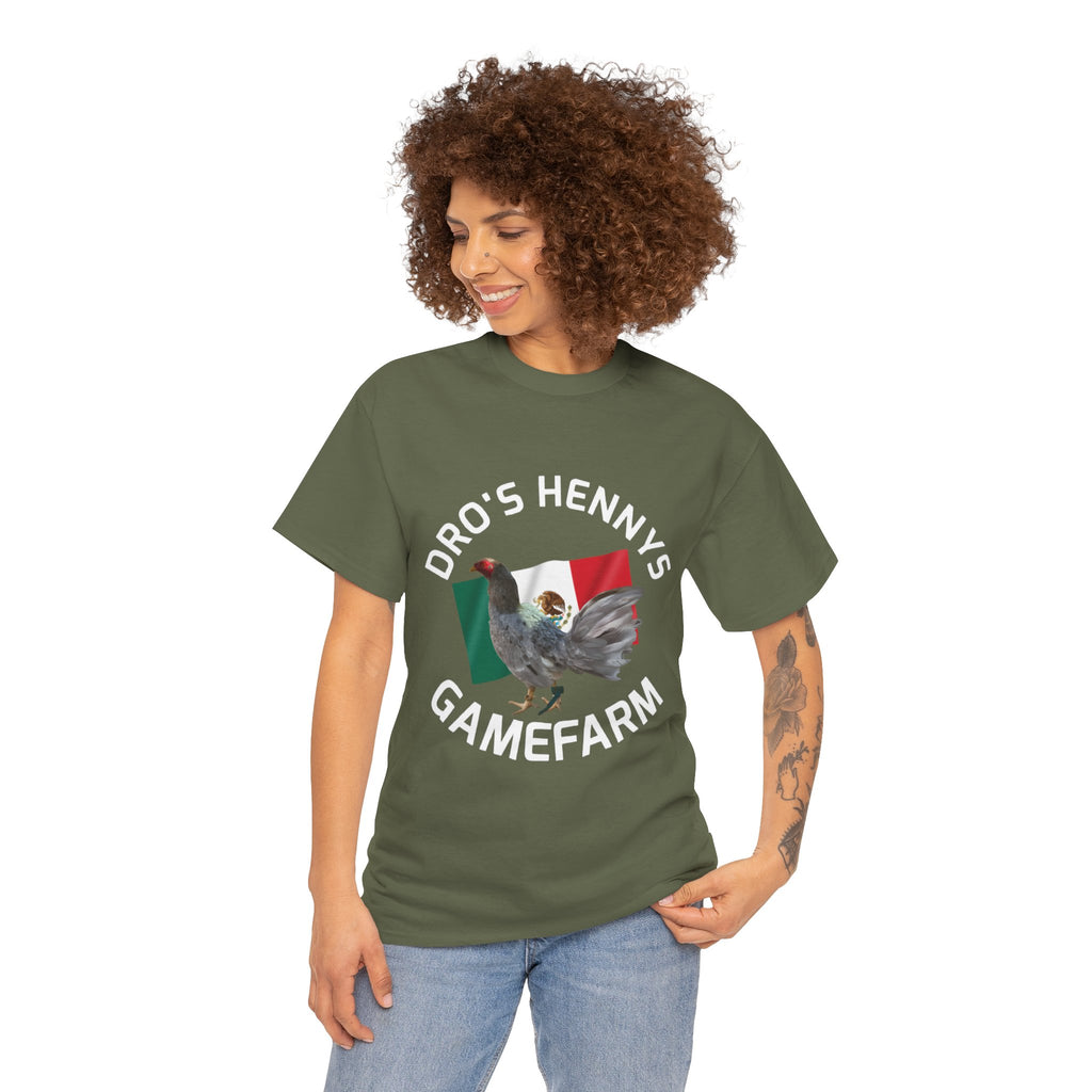 Henny-Gamefowl Tee — "Dro's Henny's Gamefarm" Mexican Flag Rooster Shirt