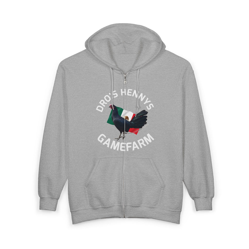 Henny- Gamefarm Chicken Hoodie — “Dro’s Hennys Gamefarm” Zip-Up (No Hennies No Life)