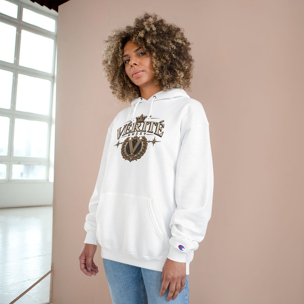 Verité -Champion Hoodie — "Built on Truth & Purpose" White Pullover
