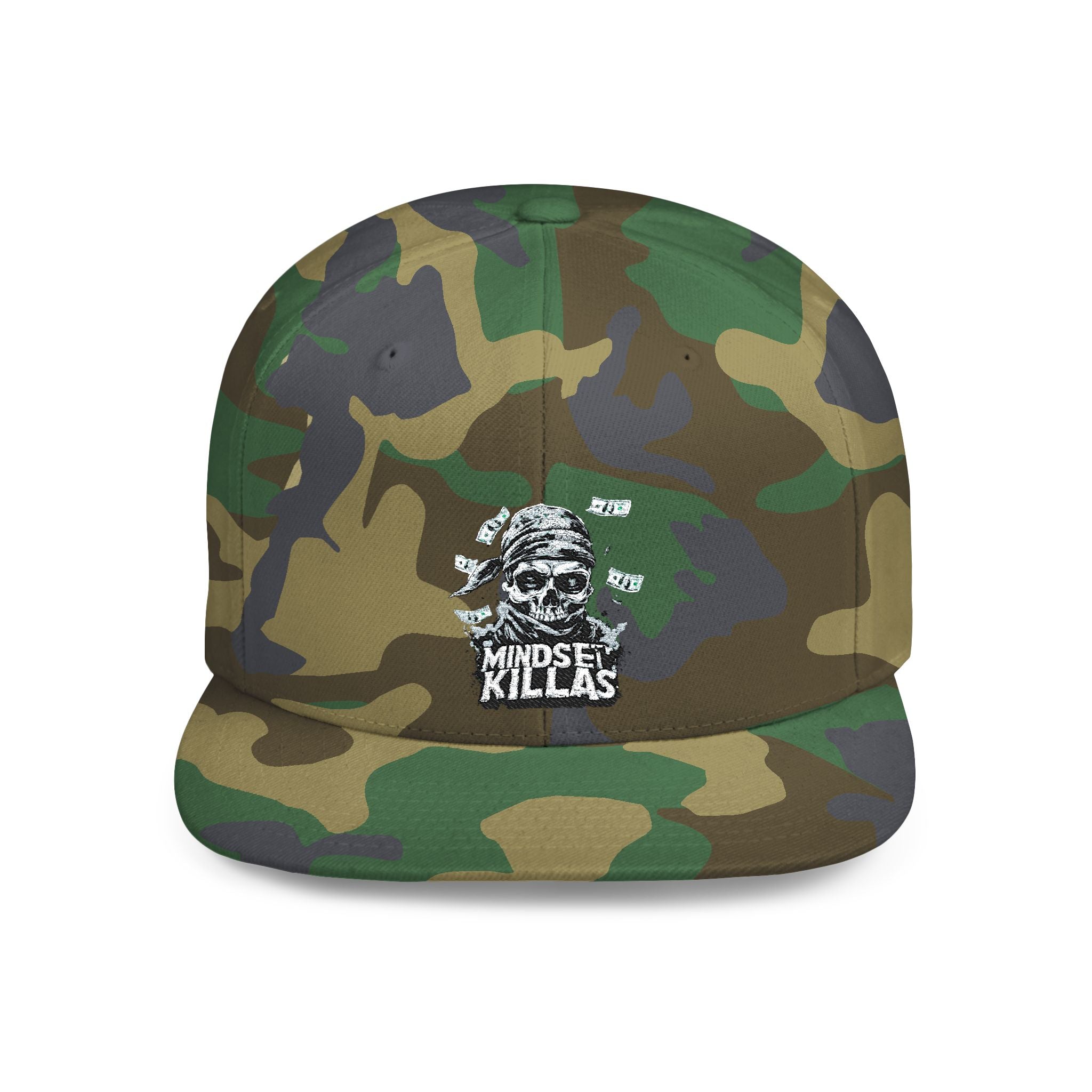 Mindset-Snapback Hat — "Kille" Skull Graphic Flat Bill Cap