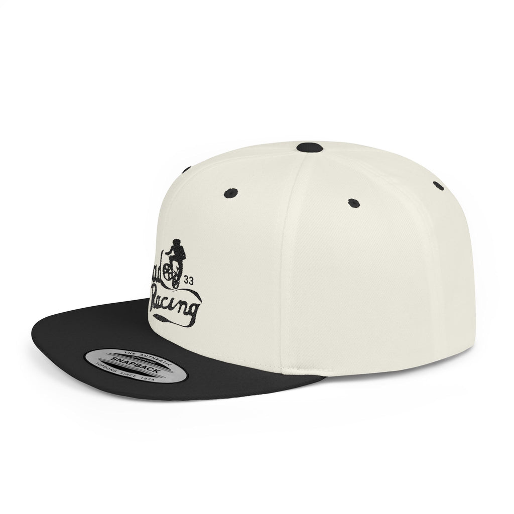 Rad-Flat Bill Snapback Hat — Retro 'Racer Racing' Embroidered Logo Cap