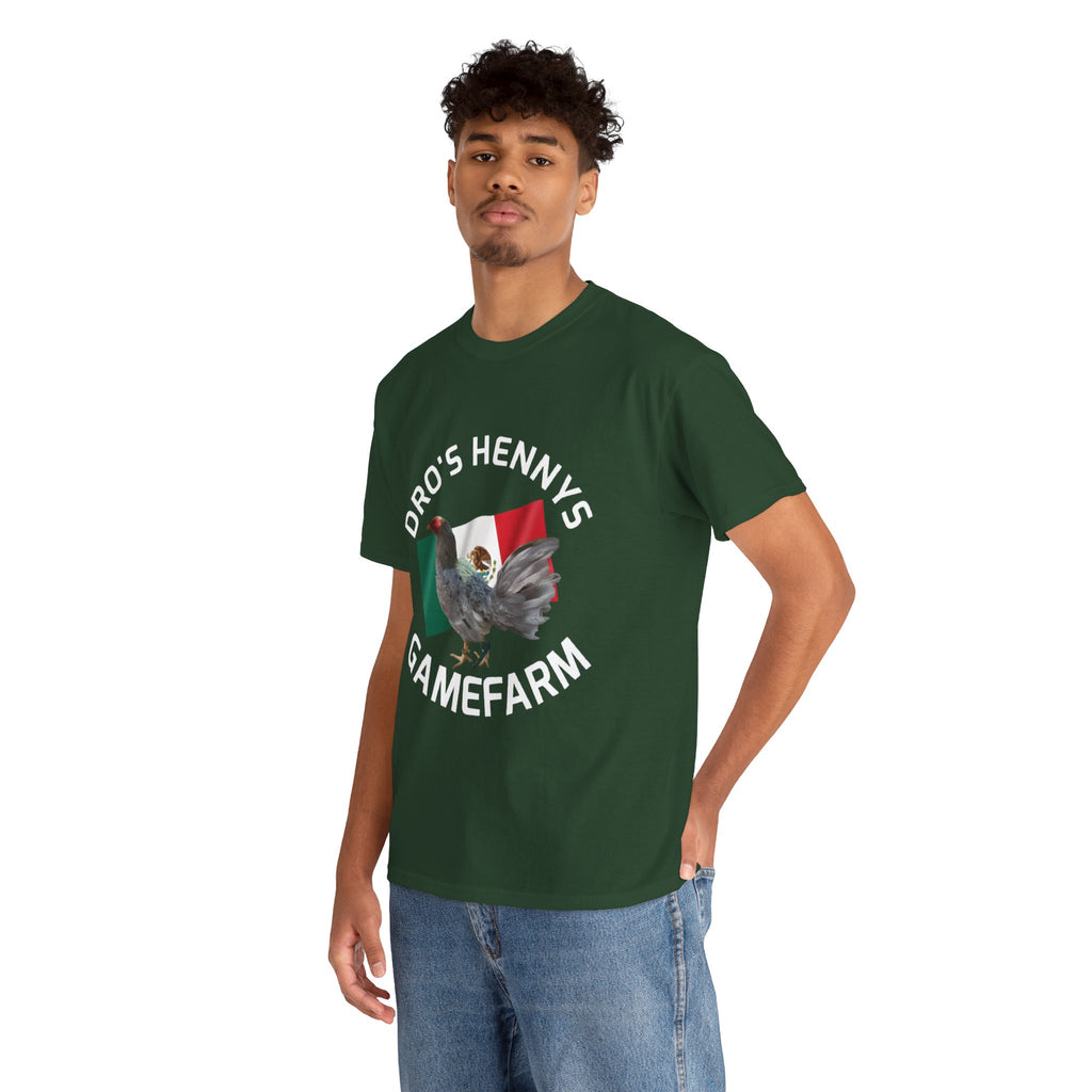 Henny-Gamefowl Tee — "Dro's Henny's Gamefarm" Mexican Flag Rooster Shirt