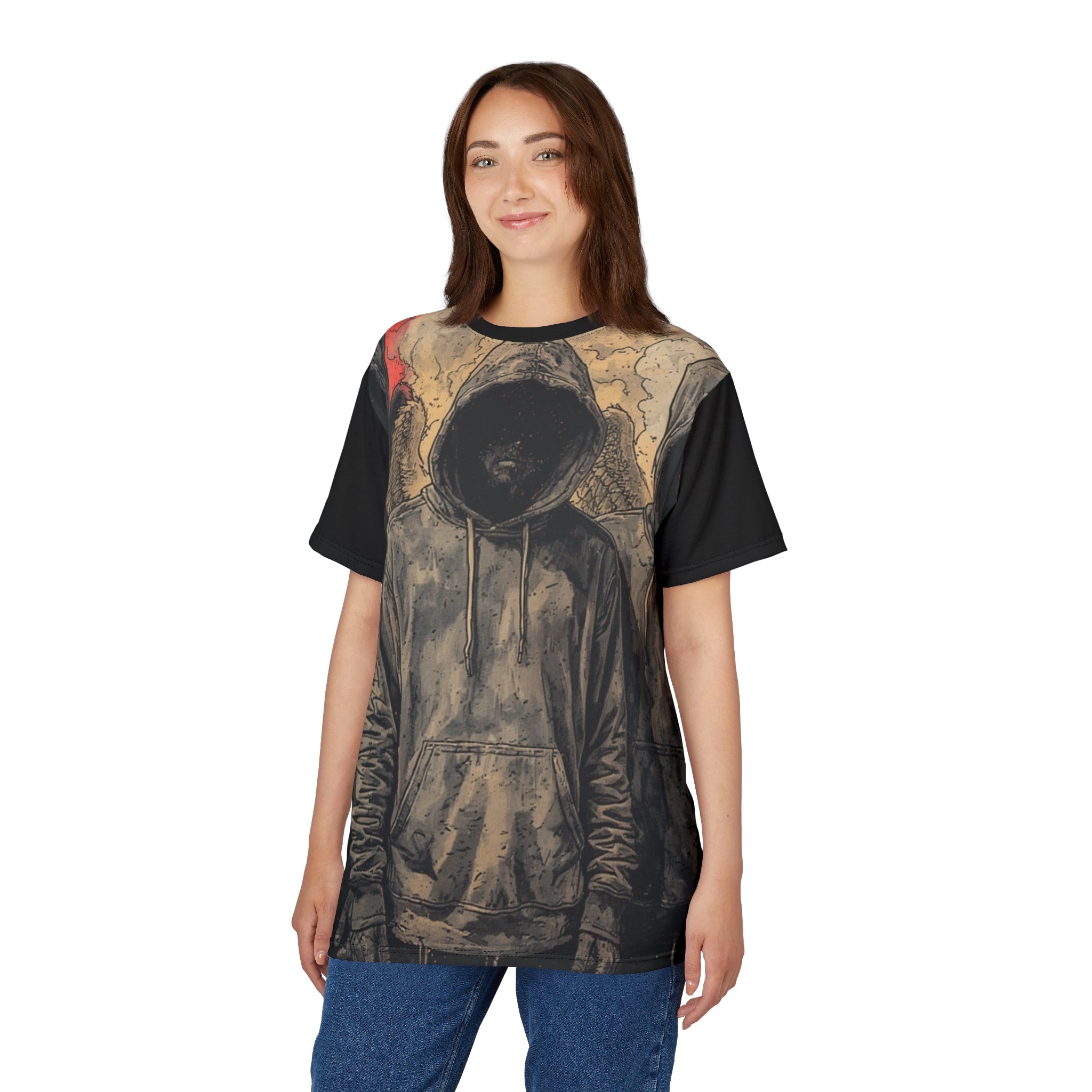 Mindset-Grim Hooded Angel Graphic Tee — Dark Streetwear All-Over Print