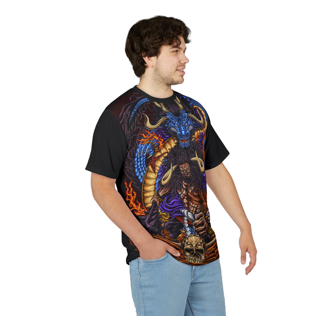 Anime- All-Over Print Tee — Fiery Skull & Serpent Graphic