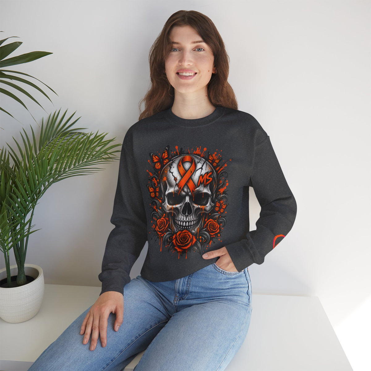 MS- Awareness Skull Crewneck Sweatshirt — "My Lesions Don’t Define Me"