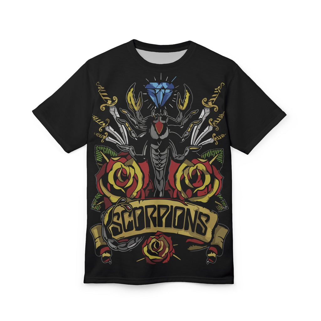 Metal- Tattoo-Style Graphic Tee — All-Over Print Rock Shirt