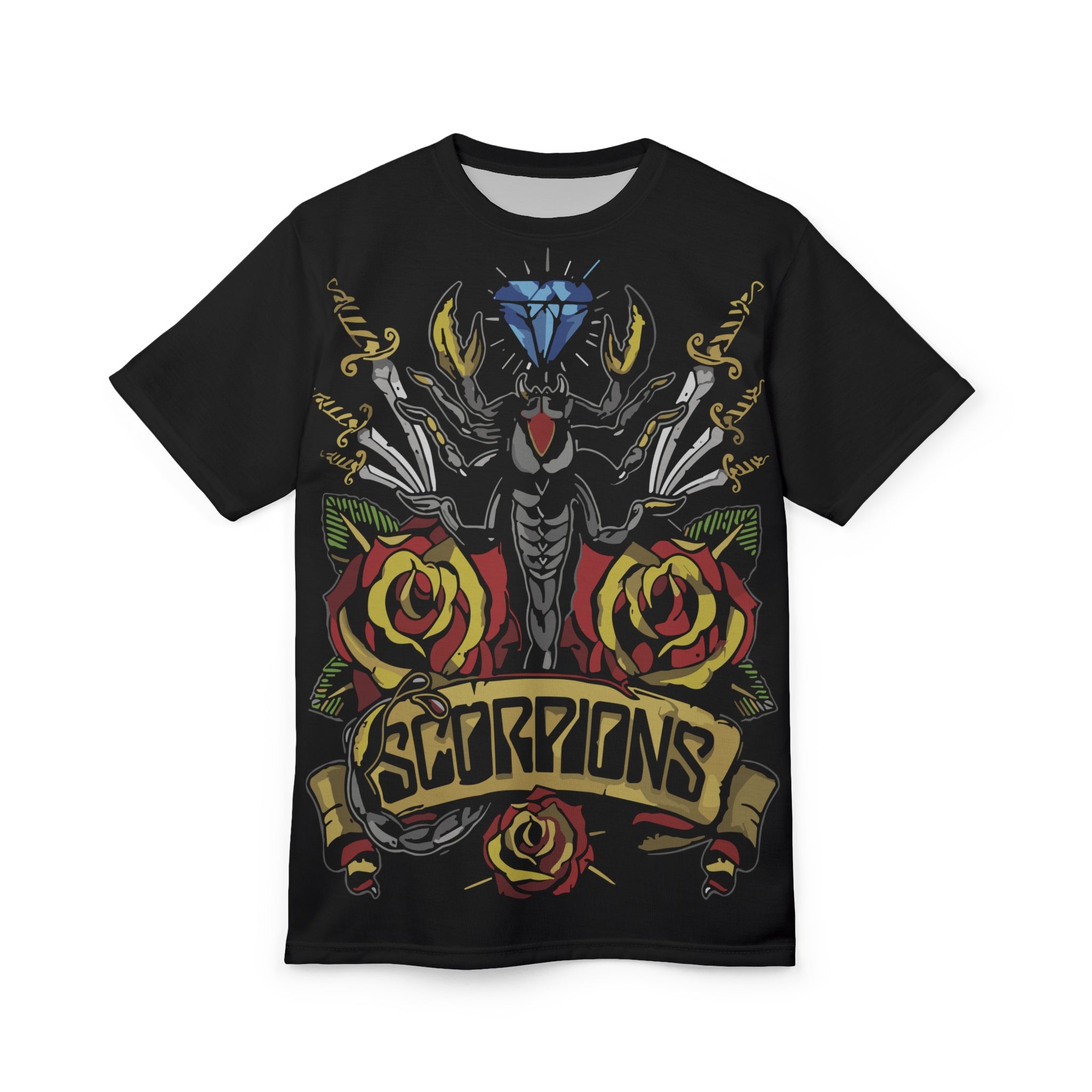 Metal- Tattoo-Style Graphic Tee — All-Over Print Rock Shirt