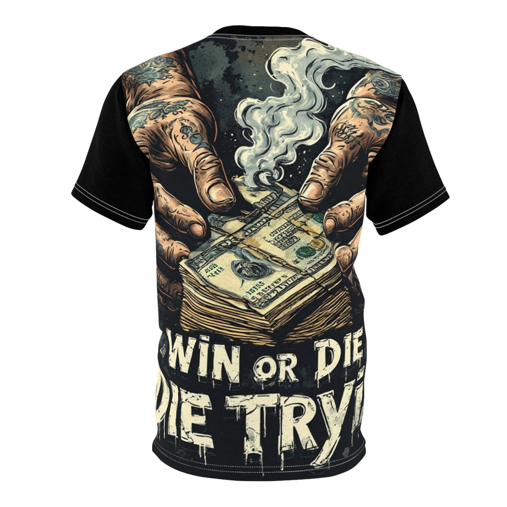 Streetwear- Win or Die Money Stack Tee — Street Tattoo Style Graphic Shirt
