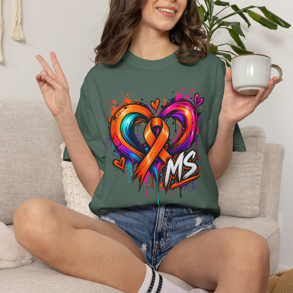 MS- Awareness Heart Ribbon T-Shirt — “Not All Wounds Are Visible” Neuropathy Support Tee