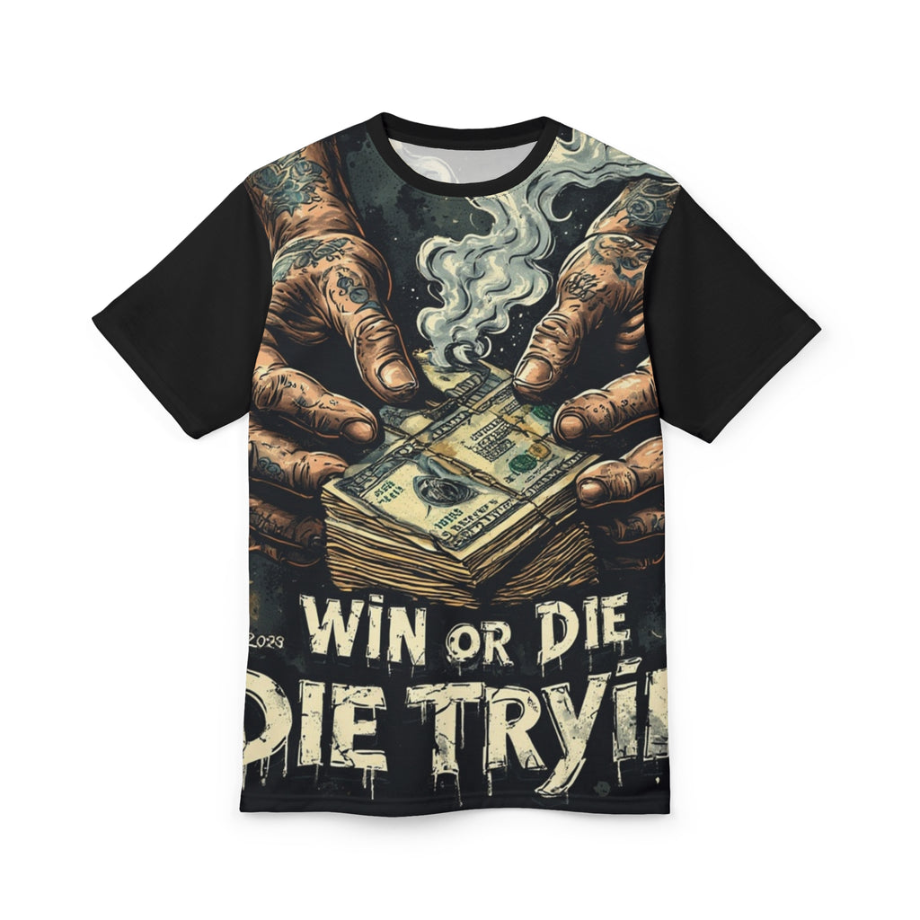 Streetwear- Win or Die Money Stack Tee — Street Tattoo Style Graphic Shirt