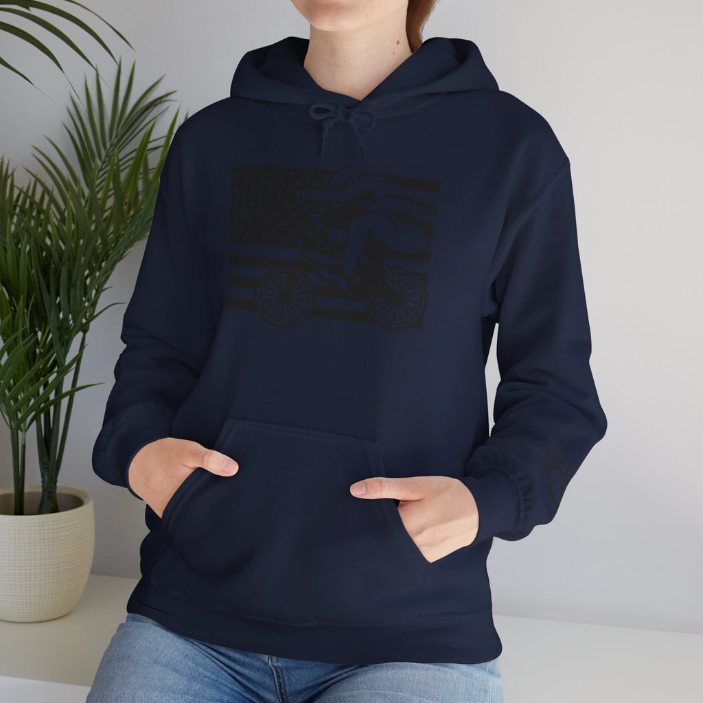 Rad-Biker American Flag Hoodie — 'Is My Bike Okay?' Graphic Hooded Sweatshirt