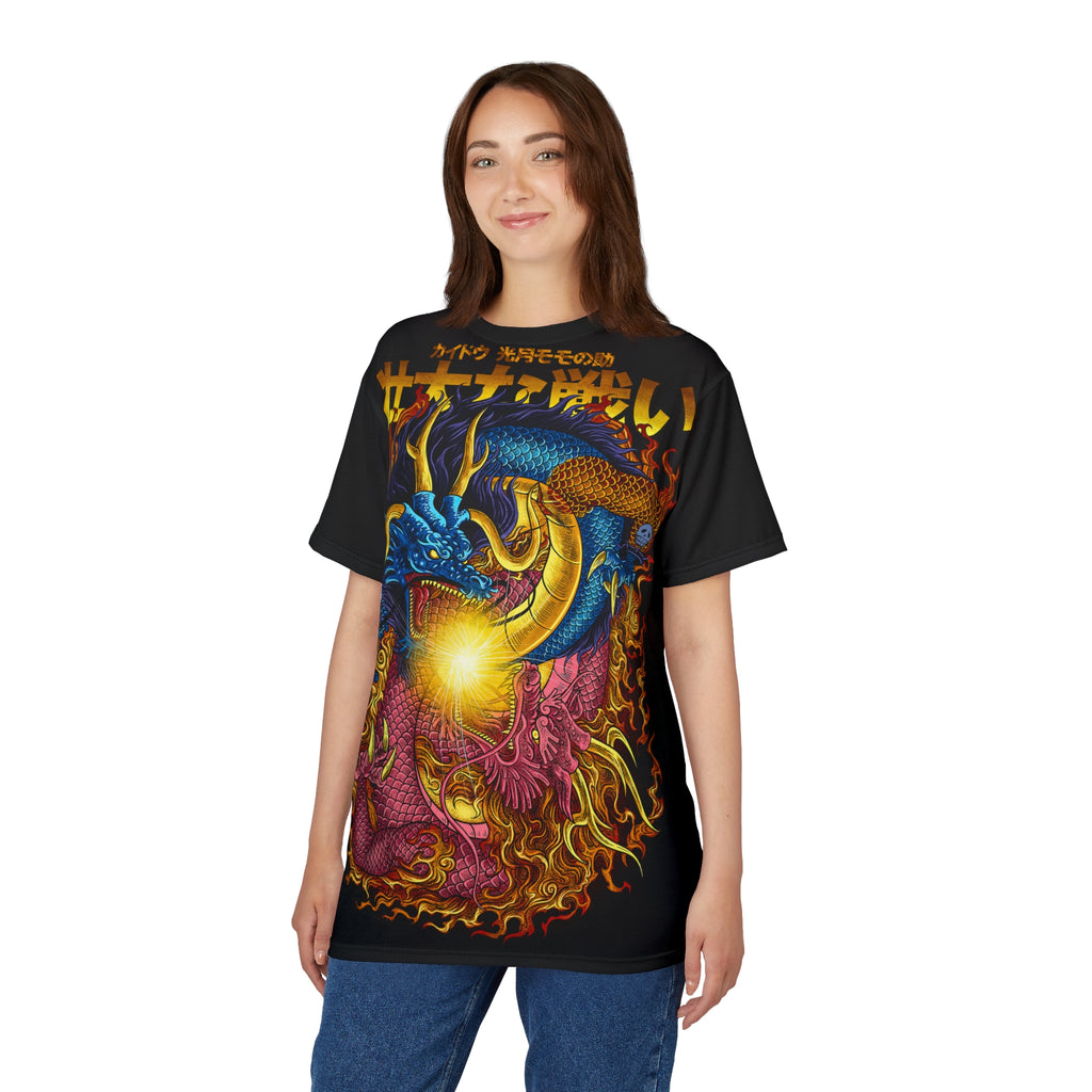 Anime- Dragon Oni Graphic Tee — Japanese Kanji Flame Design